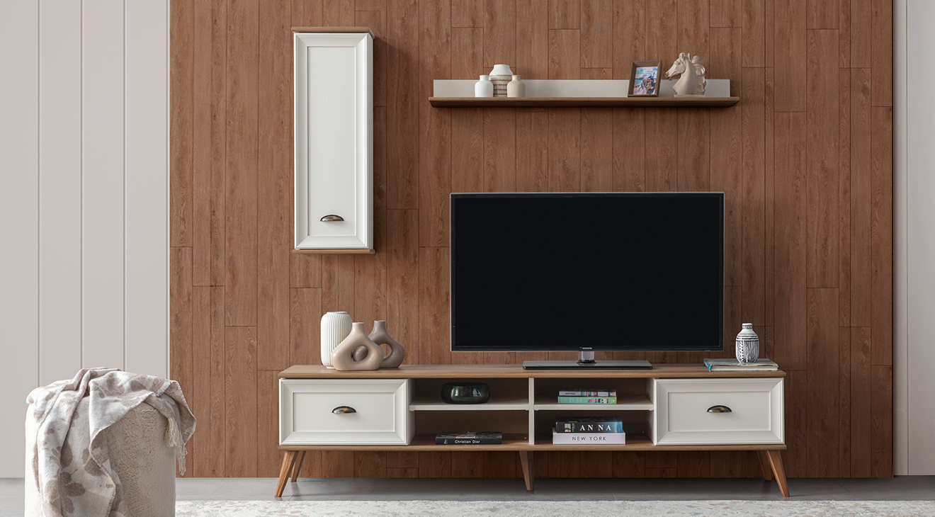 Ada Ahşap Ayaklı Modern Tv Ünitesi TV Ünitesi