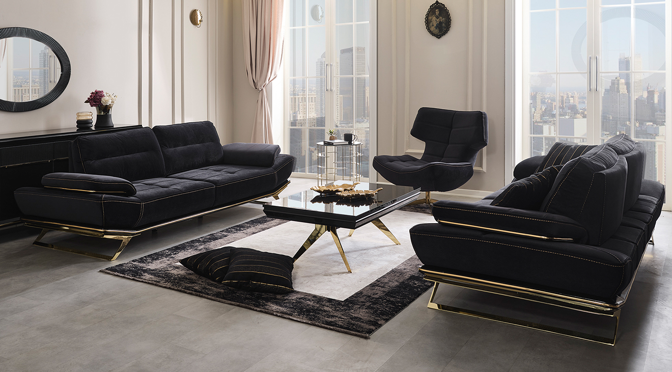 Wow Siyah Yataklı Metal Ayaklı Koltuk Takımı