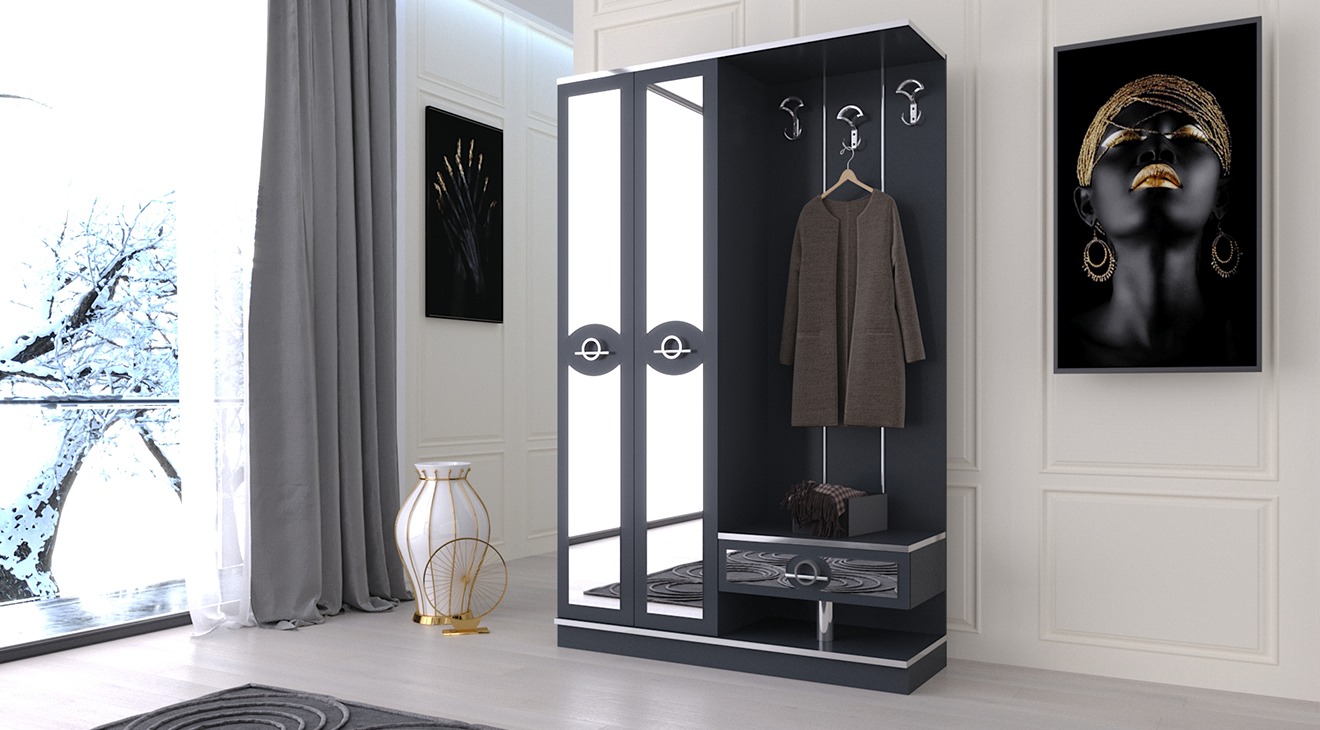 Alya Füme Çift Kapaklı Portmanto Vestiyer Portmanto