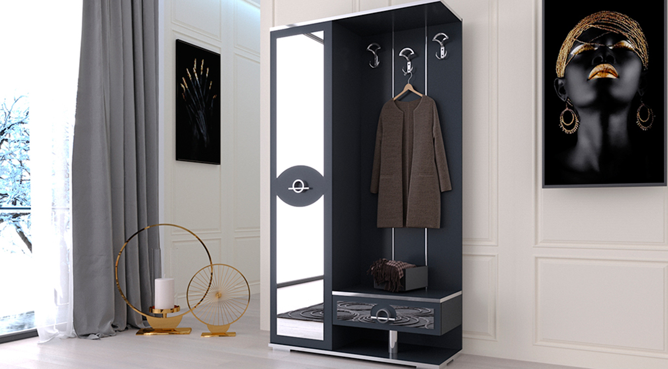 Alya Füme Tek Kapaklı Portmanto Vestiyer Portmanto