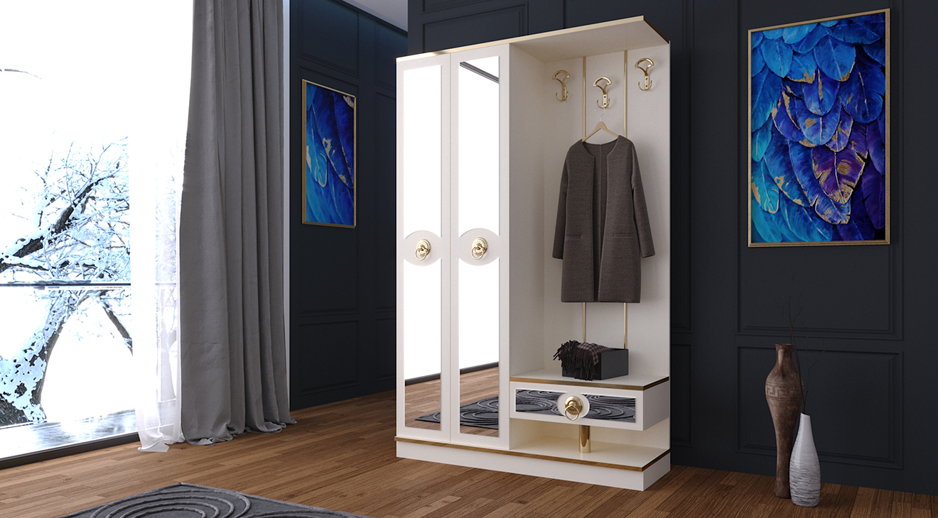 Alya Gold Çift Kapaklı Portmanto Vestiyer Portmanto