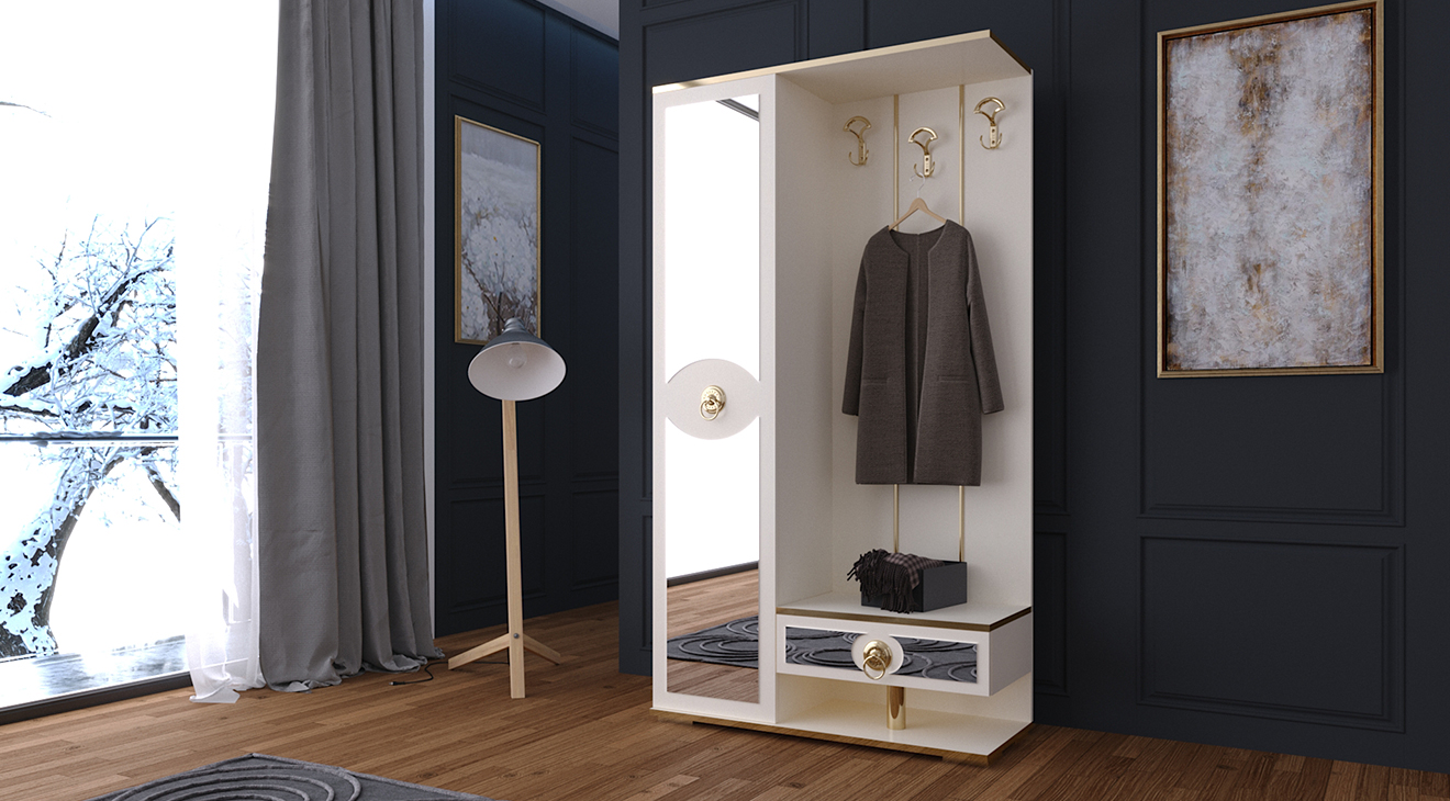 Alya Gold Tek Kapaklı Portmanto Vestiyer Portmanto