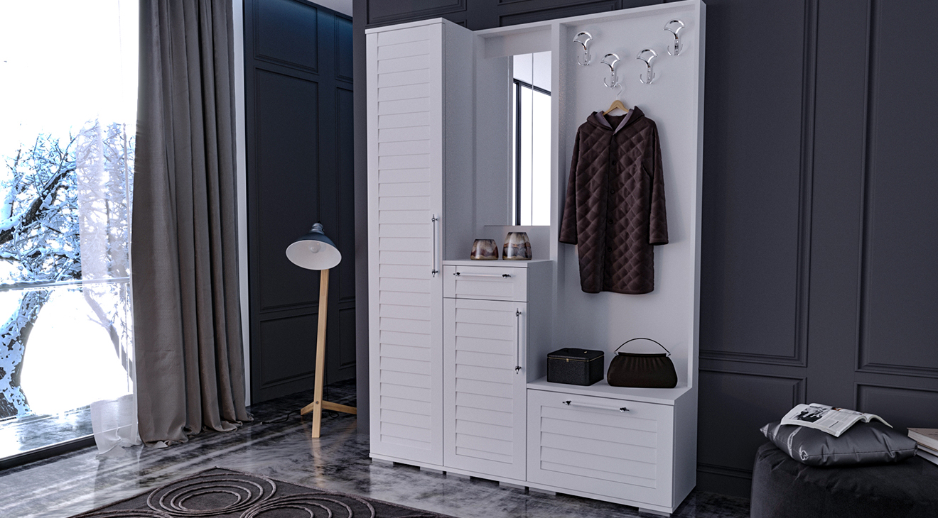 Roma Beyaz Portmanto Vestiyer Portmanto