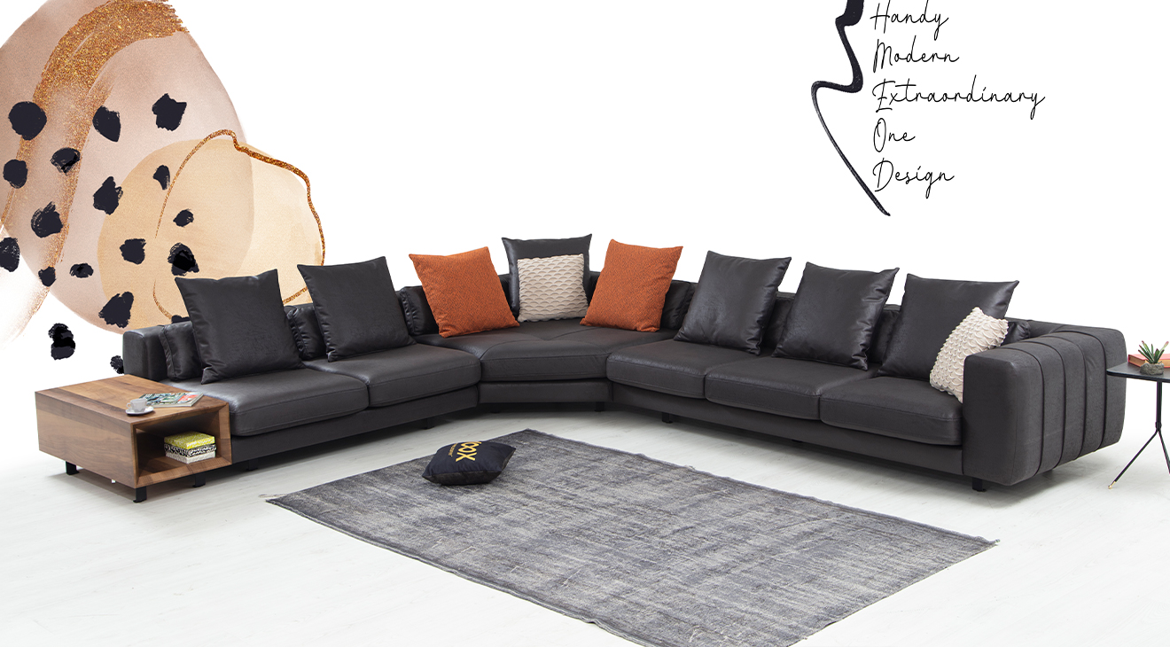 Soft Siyah Metal Ayaklı Köşe Koltuk Takımı Köşe Koltuk