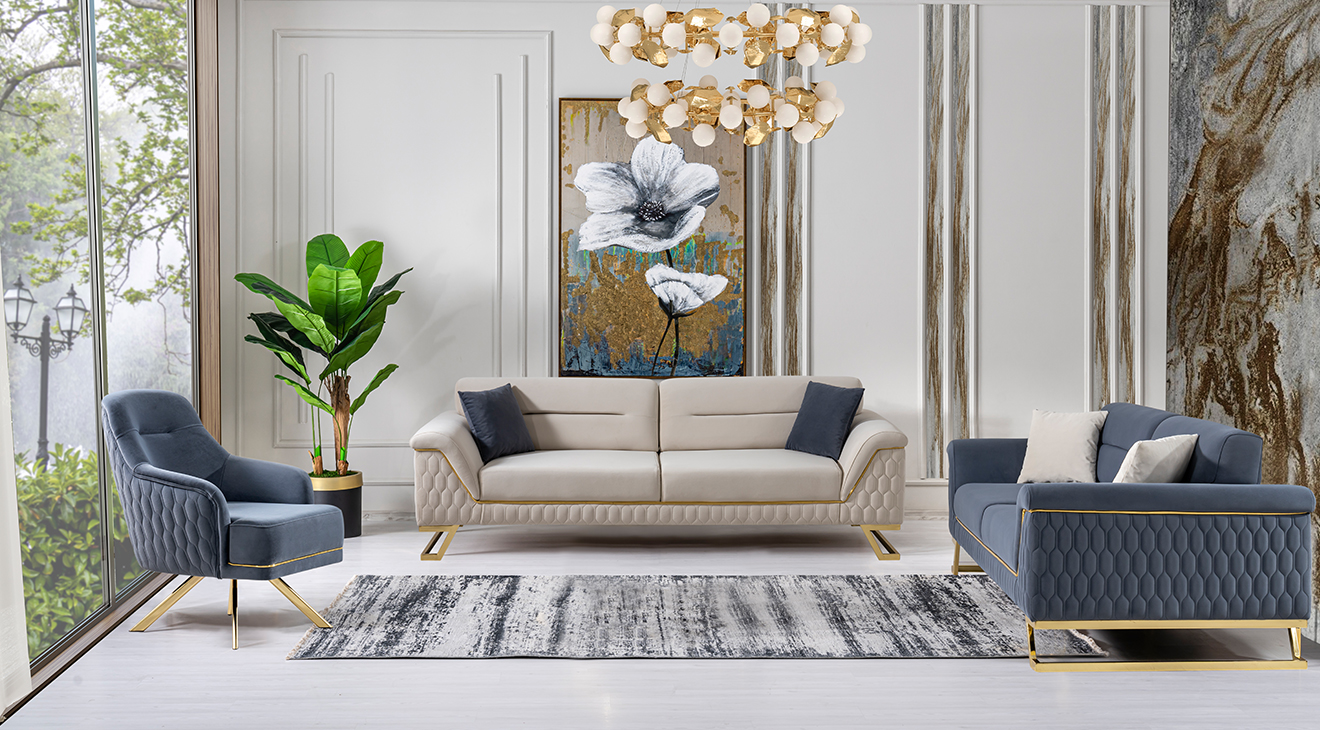 Artoo Yataklı Gold Metal Ayaklı Koltuk Takımı Yataklı Koltuk Takımları