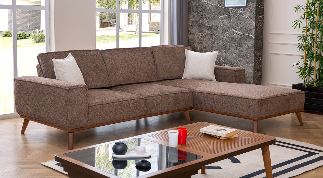 Luke Yataklı Ahşap Ayaklı Köşe Koltuk Takımı Yataklı KöşeTakımları