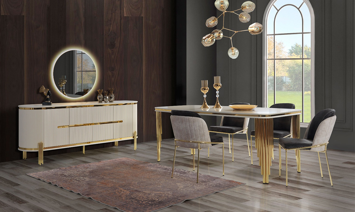 Cumba White Metal Ayaklı Yemek Odası Takımı Yemek Odası