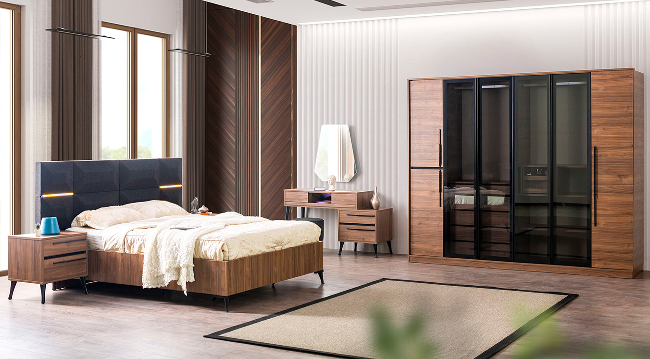 Alvin Ceviz 6 Kapaklı Yatak Odası Takımı Yatak Odası