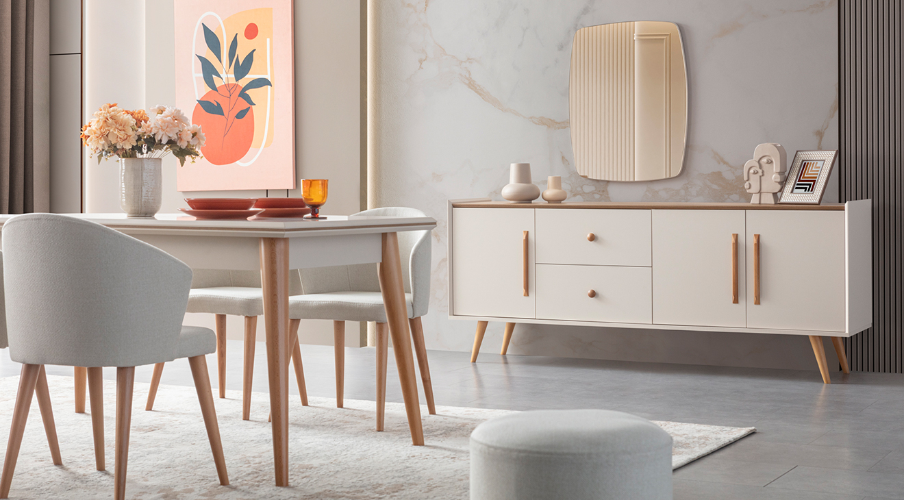 Giza Ahşap Ayaklı Yemek Odası Takımı Yemek Odası