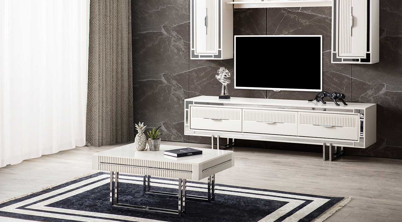 Aspendos Gümüş Metal Ayaklı Orta Sehpa Orta Sehpa