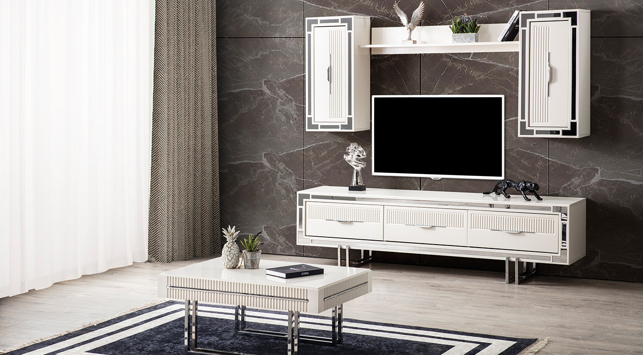 Aspendos Gümüş Metal Ayaklı Tv Üntesi TV Ünitesi
