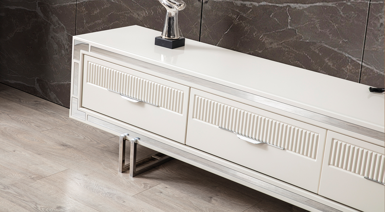 Aspendos Gümüş Metal Ayaklı Tv Üntesi TV Ünitesi