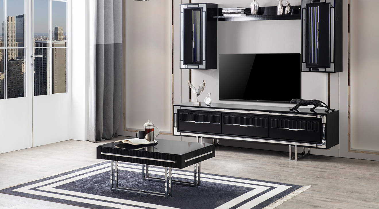 Sedef Metal Ayaklı Orta Sehpa (Siyah) Orta Sehpa