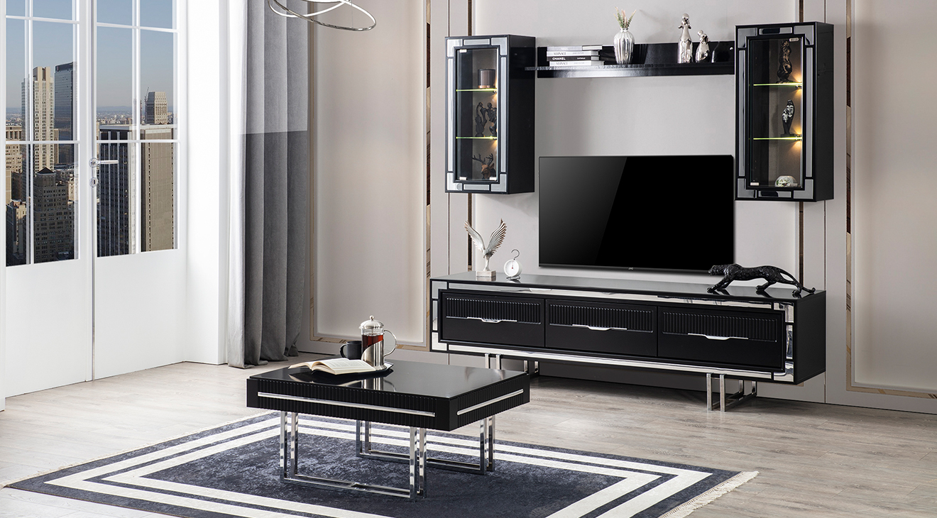 Sedef Metal Ayaklı Tv Ünitesi (Siyah) TV Ünitesi