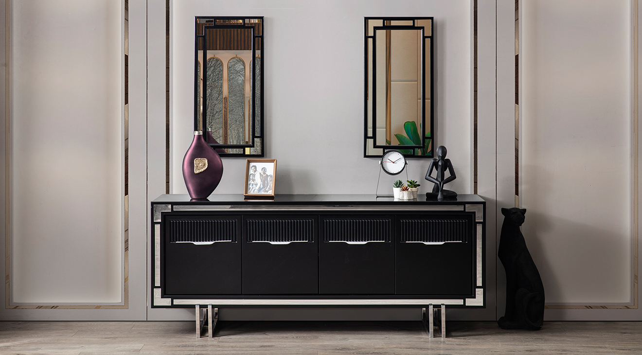 Sedef Metal Ayaklı Yemek Odası Takımı (Siyah) Yemek Odası