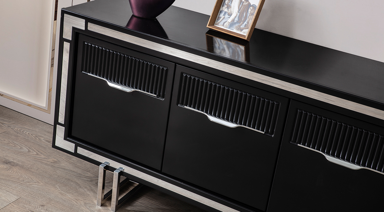 Sedef Metal Ayaklı Yemek Odası Takımı (Siyah) Yemek Odası