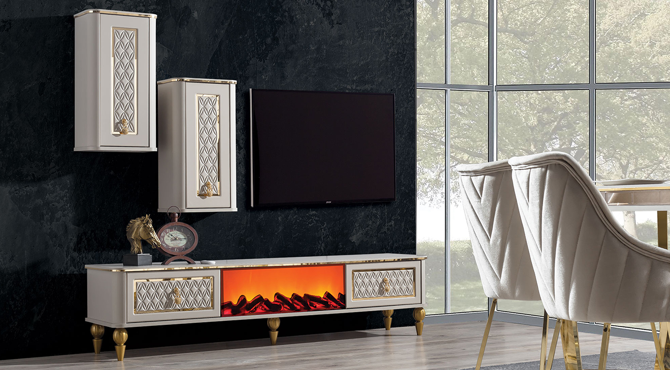 Kristal Şömineli Tv Ünitesi TV Ünitesi