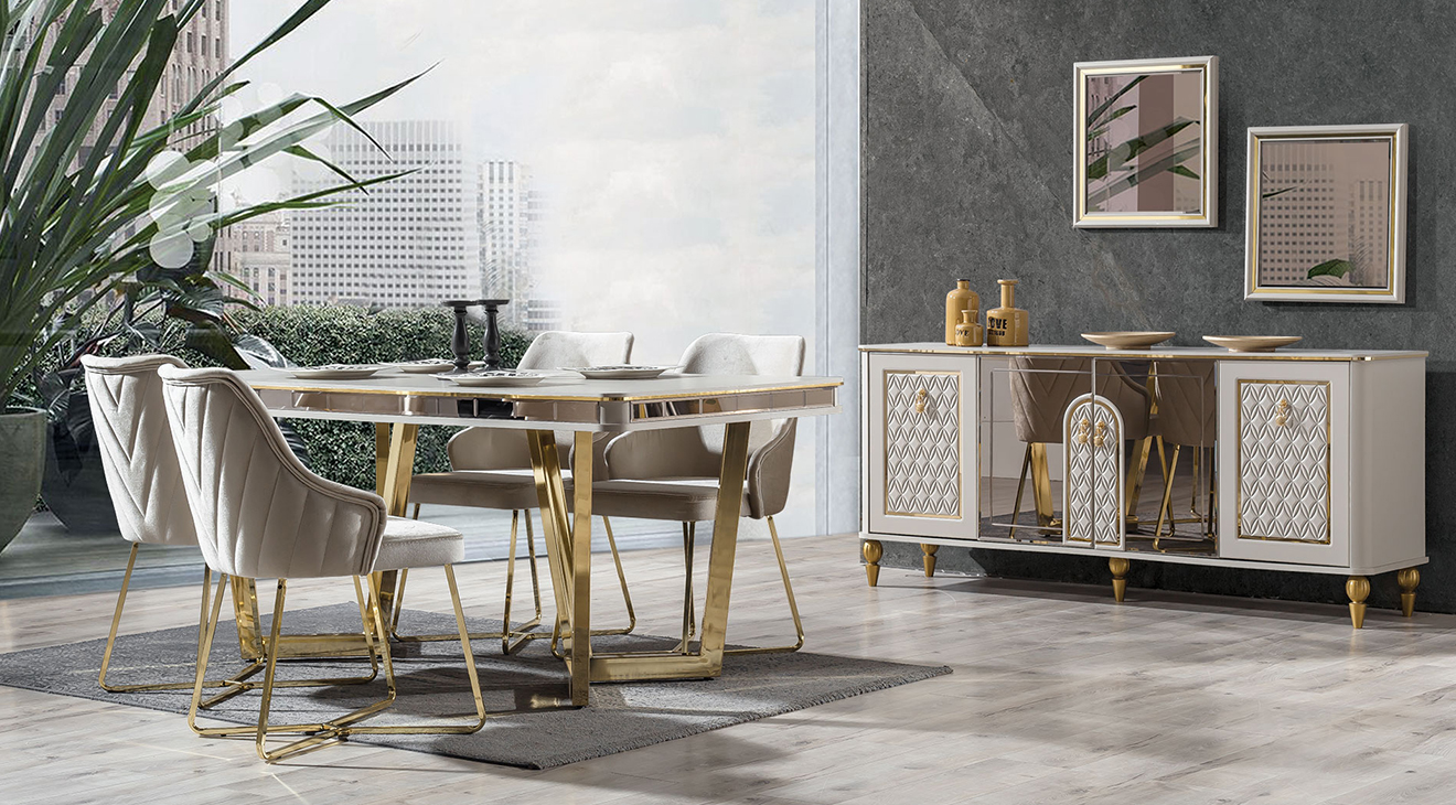 Kristal Gold Metal Ayaklı Yemek Odası Takımı Yemek Odası