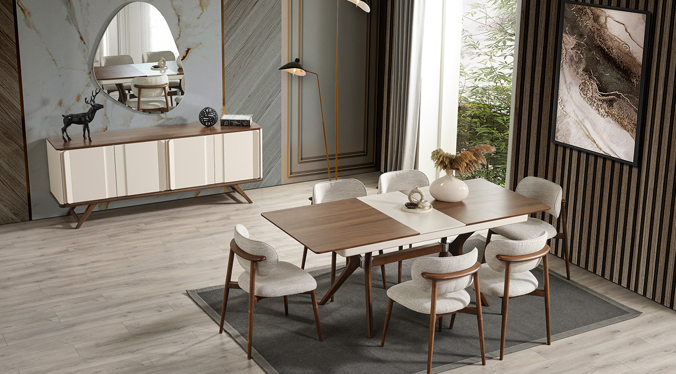 Oslo Ahşap Ayaklı Modern Yemek Odası Takımı Yemek Odası