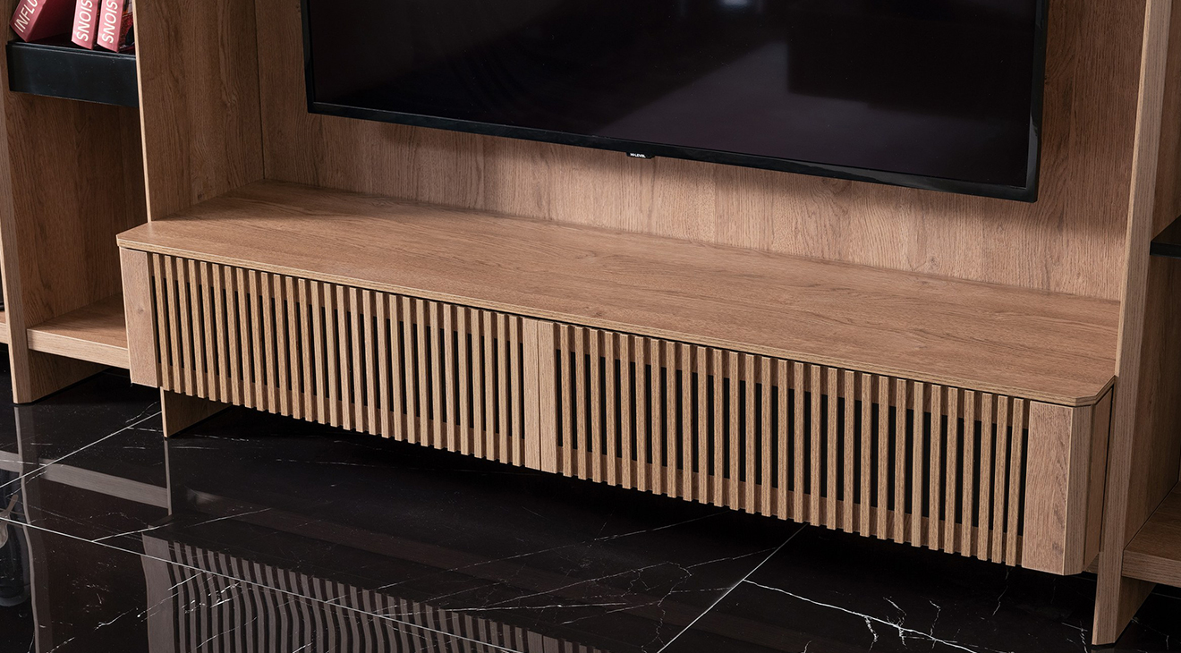 Lizbon Ceviz Kitaplıklı Tv Ünitesi TV Ünitesi