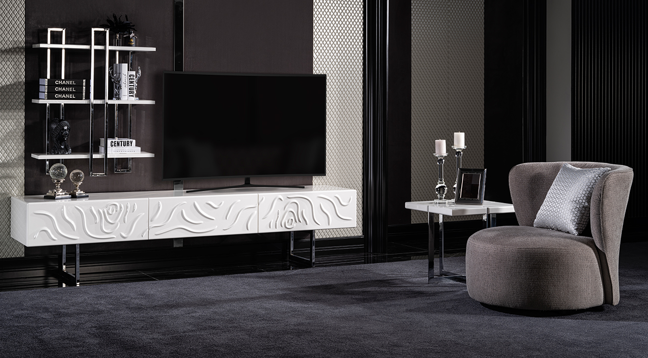 Parma Gümüş Metal Ayaklı Tv Ünitesi TV Ünitesi