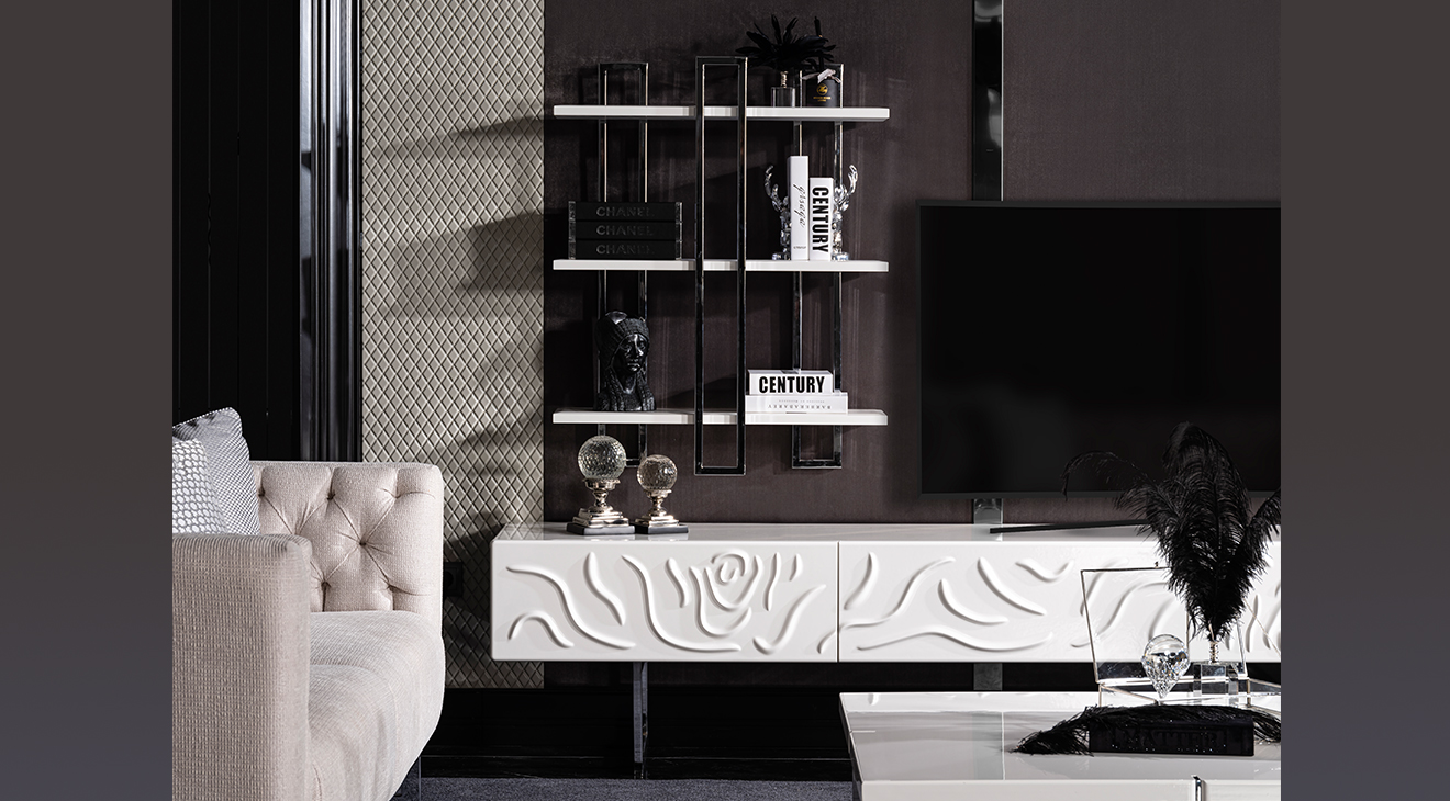 Parma Gümüş Metal Ayaklı Tv Ünitesi TV Ünitesi