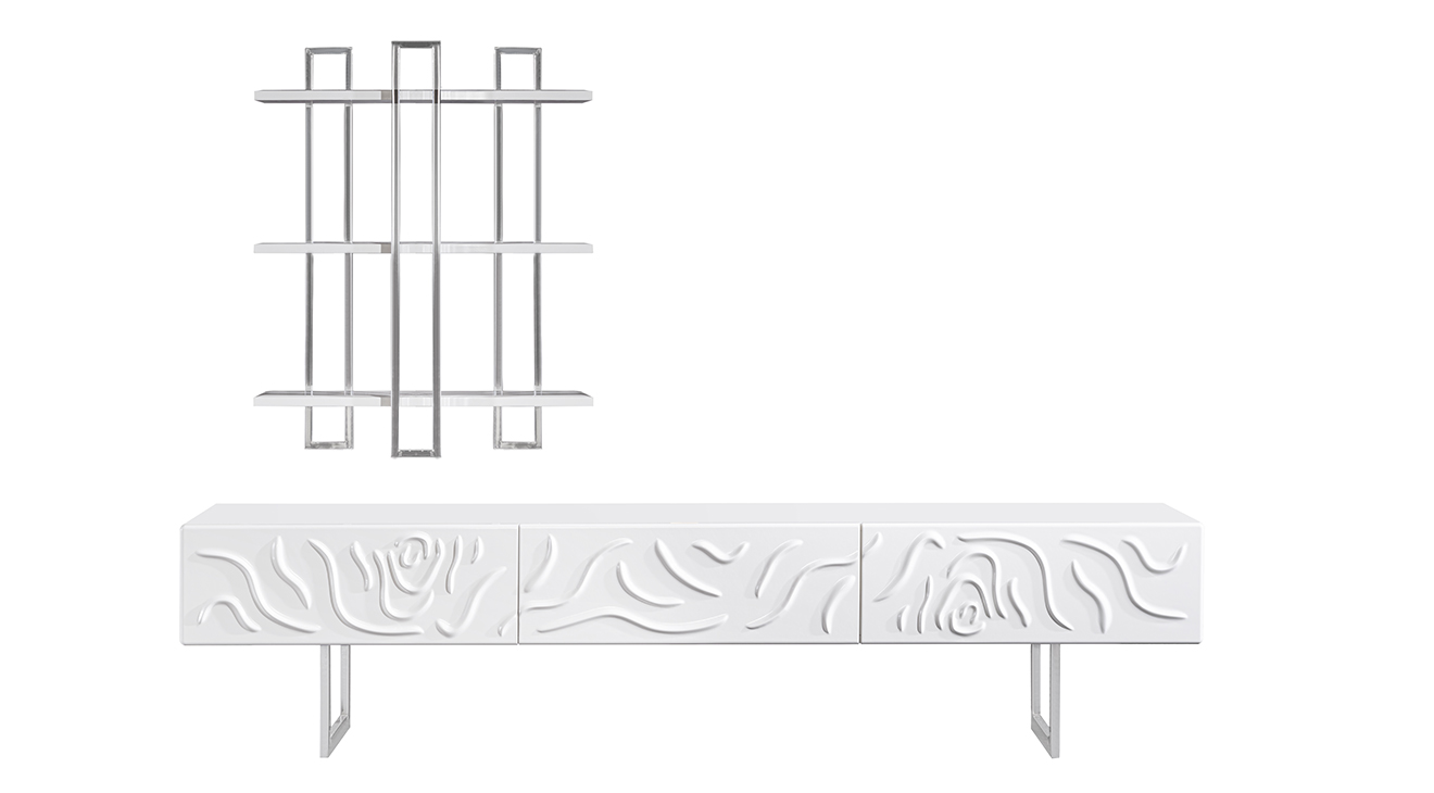 Parma Gümüş Metal Ayaklı Tv Ünitesi TV Ünitesi