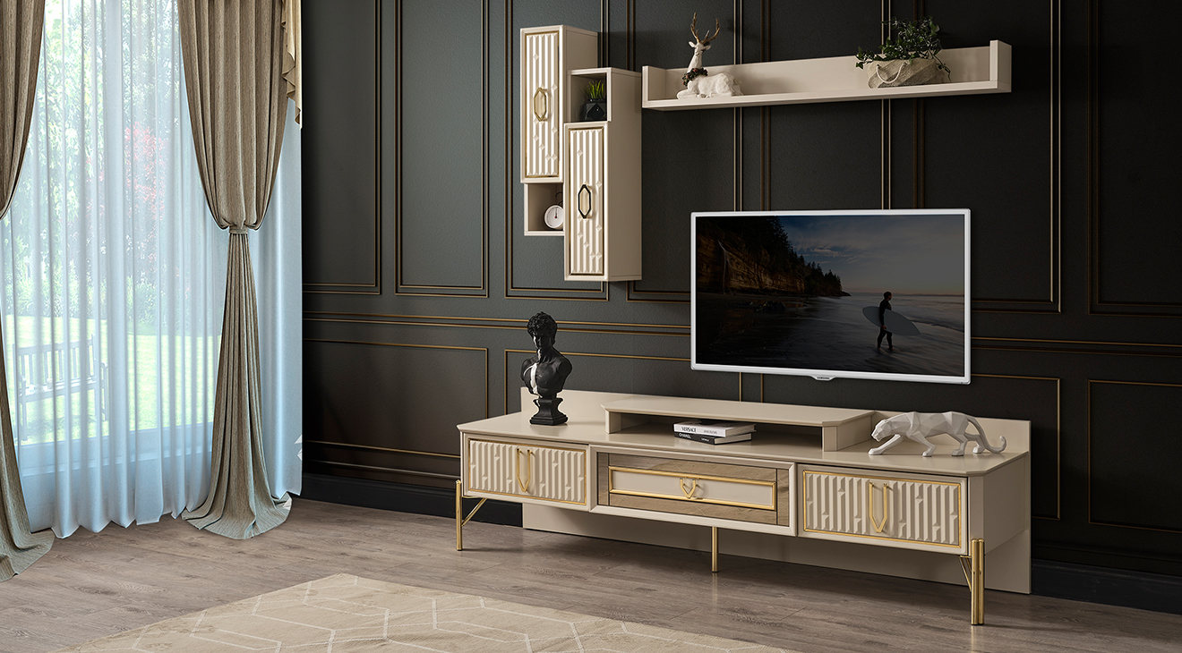 Bahar Gold Metal Ayaklı Tv Ünitesi TV Ünitesi