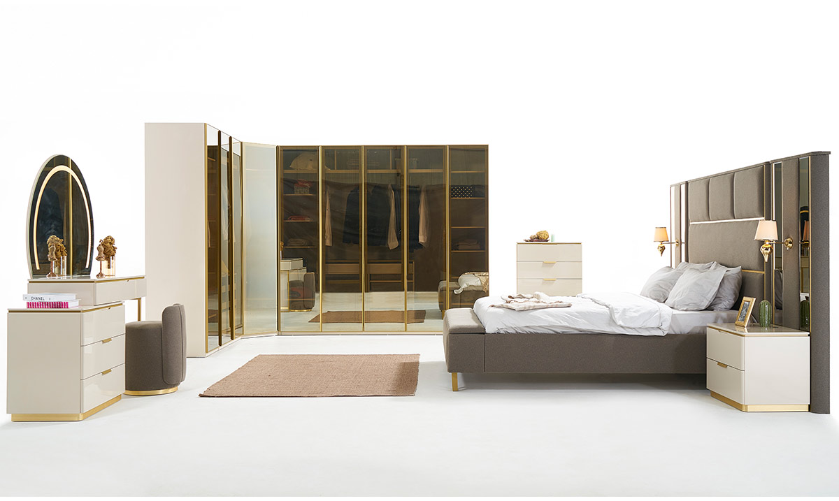 Kapadokya Köşe Dolaplı Yatak Odası Takımı Giyinme Odası