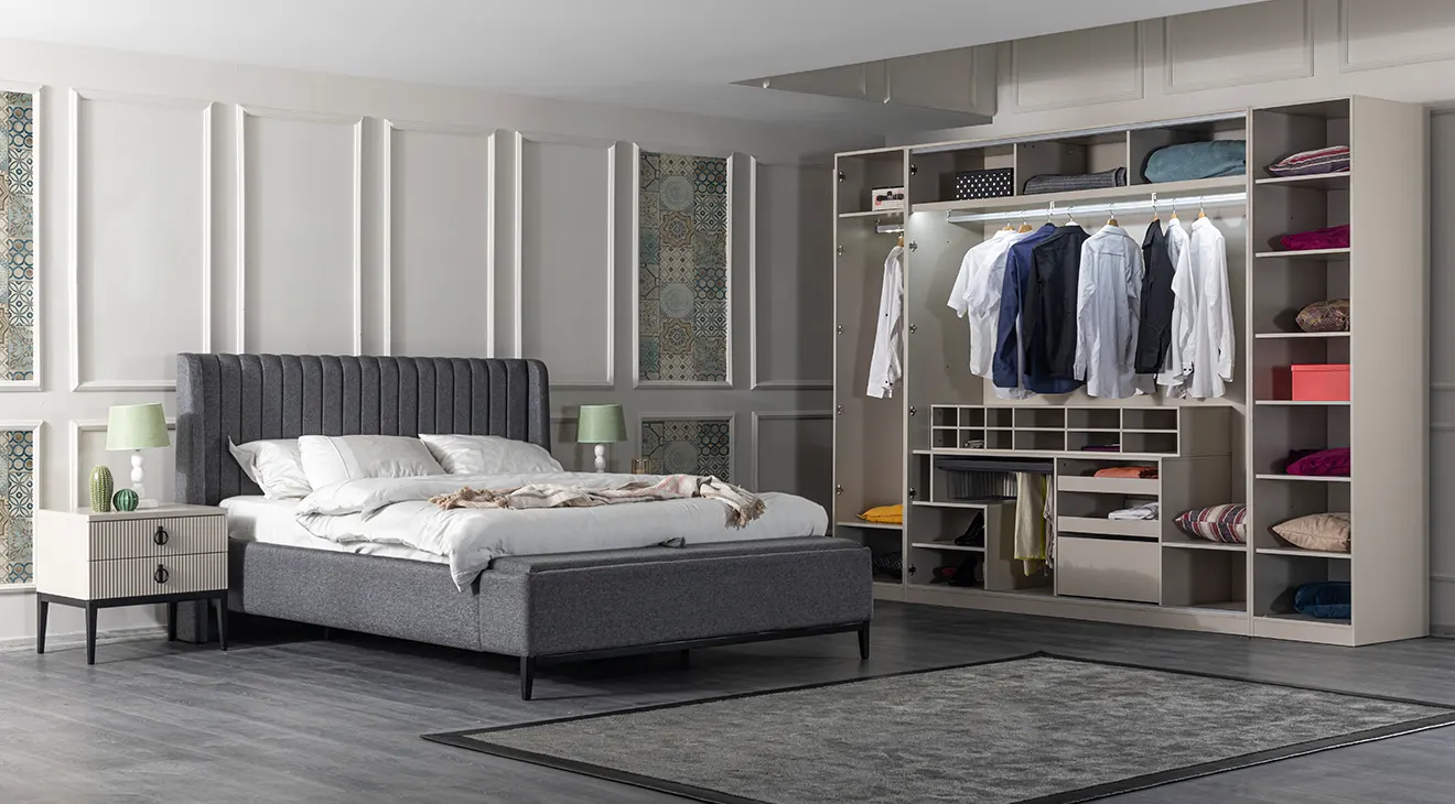 Defne 6 Kapaklı Yatak Odası Takımı (Temperli Cam) Yatak Odası