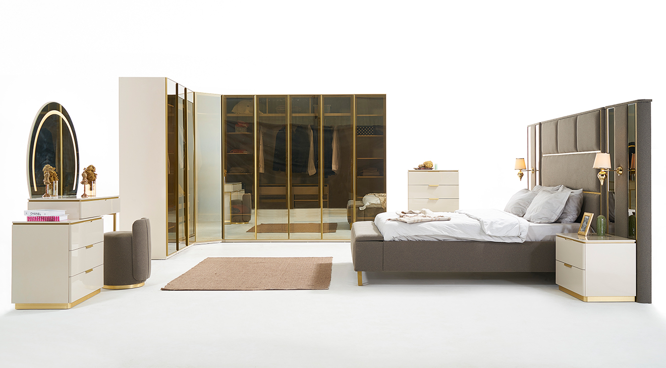 Kapadokya Köşe Dolaplı Yatak Odası Takımı Giyinme Odası