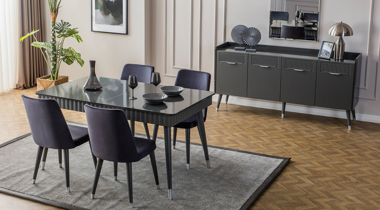 Tesla Antrasit Ahşap Ayaklı Yemek Odası Takımı Yemek Odası