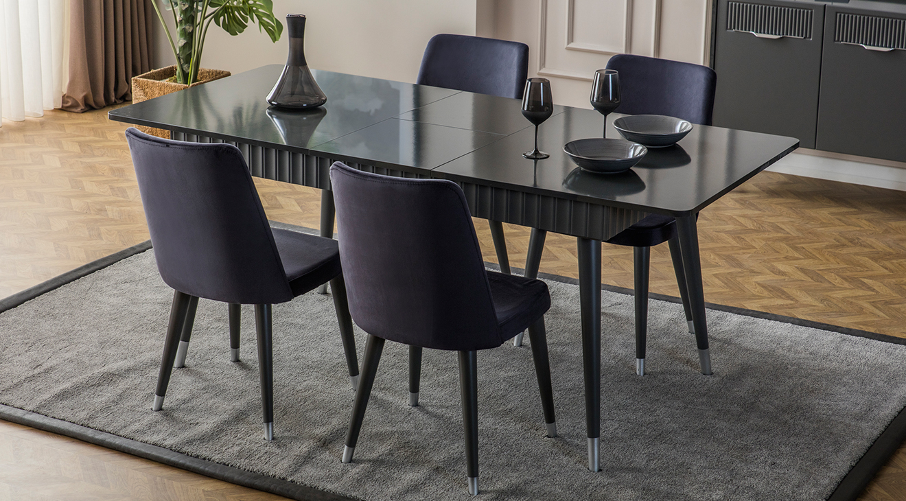 Tesla Antrasit Ahşap Ayaklı Yemek Odası Takımı Yemek Odası