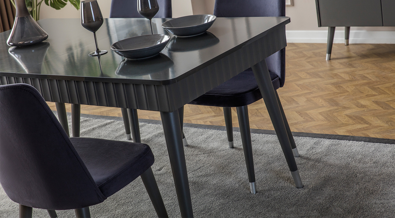 Tesla Antrasit Ahşap Ayaklı Yemek Odası Takımı Yemek Odası