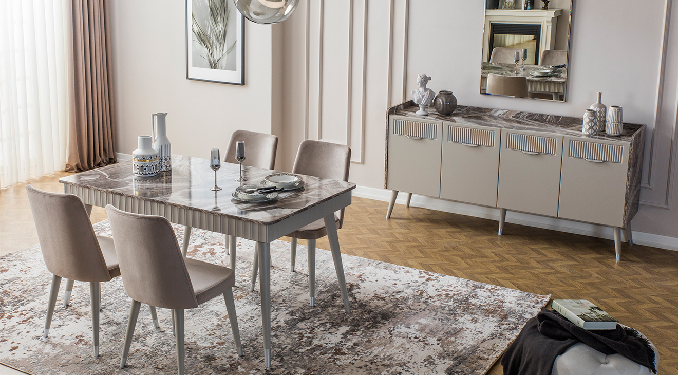 Tesla Ahşap Ayaklı Yemek Odası Takımı Yemek Odası