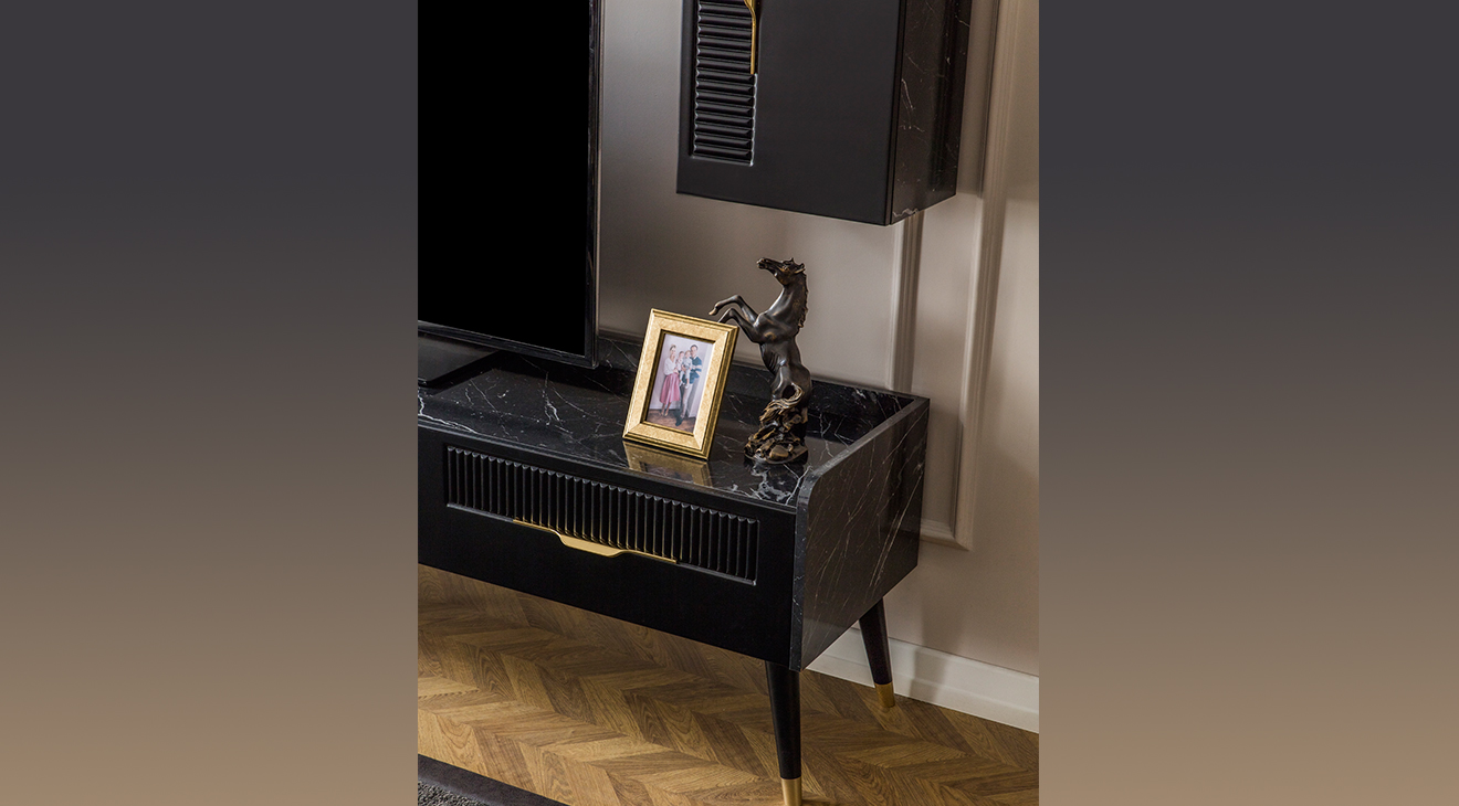 Tesla Siyah Ahşap Ayaklı TV Ünitesi TV Ünitesi