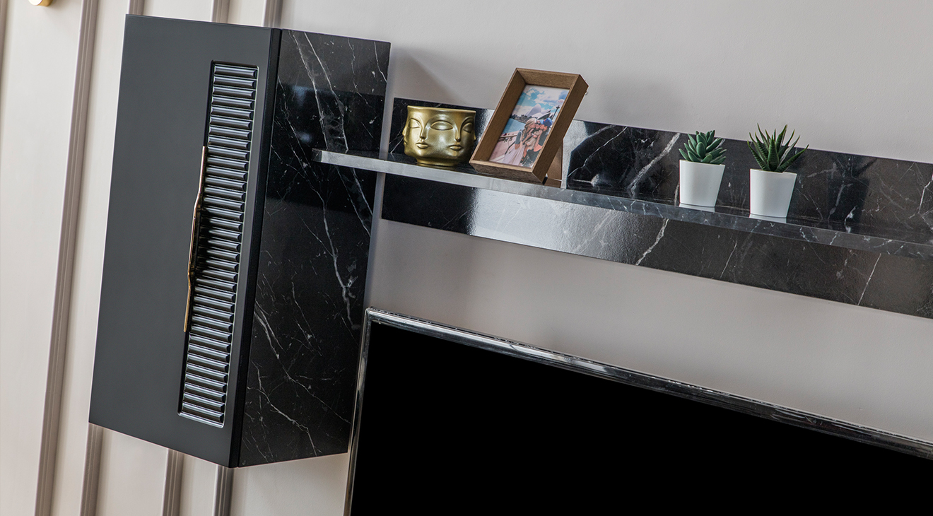 Tesla Siyah Ahşap Ayaklı TV Ünitesi TV Ünitesi