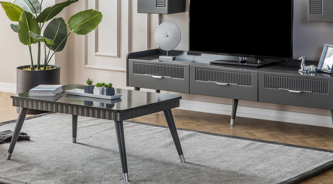 Tesla Antrasit Ahşap Ayaklı Orta Sehpa Orta Sehpa