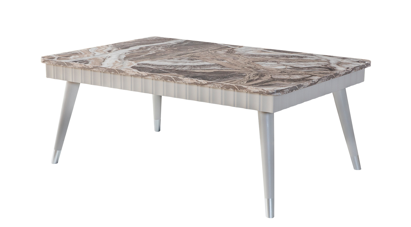 Tesla Mermer Desenli Ahşap Ayaklı Orta Sehpa Orta Sehpa