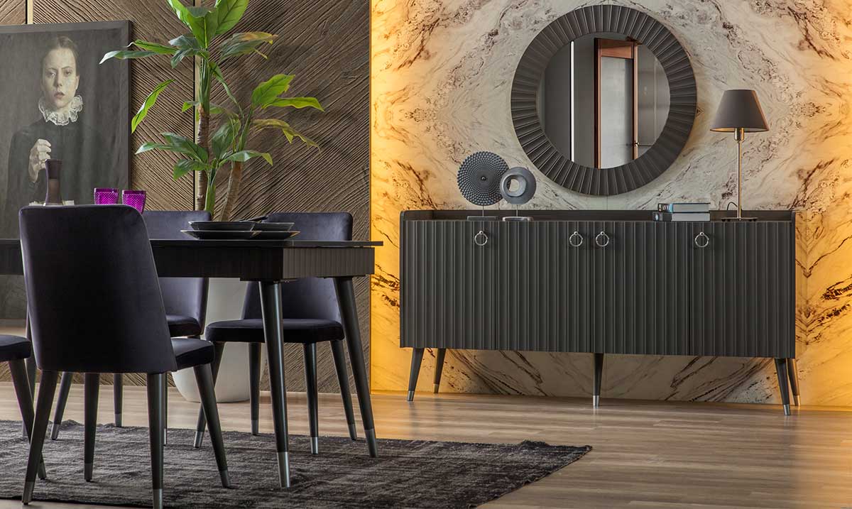 Almanya Antrasit Yemek Odası Takımı Yemek Odası