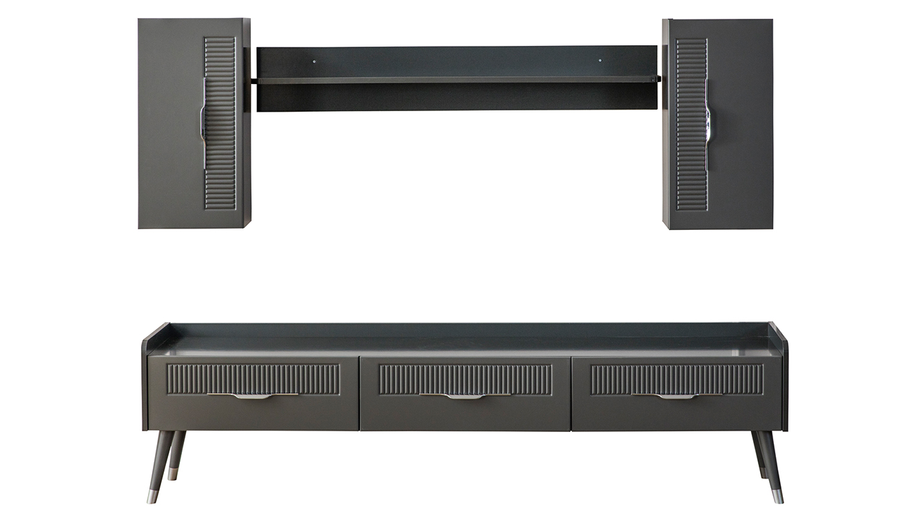 Tesla Antrasit Ahşap Ayaklı Tv Ünitesi TV Ünitesi