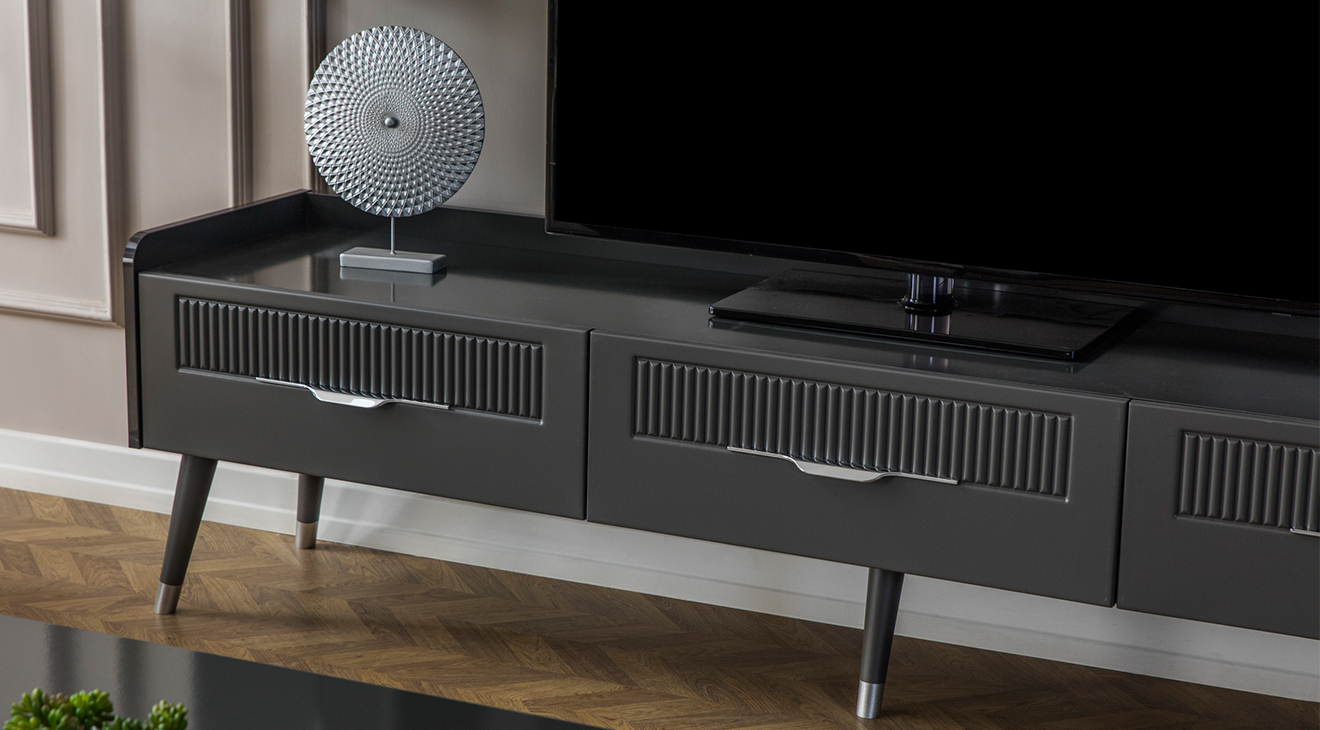 Tesla Antrasit Ahşap Ayaklı Tv Ünitesi TV Ünitesi