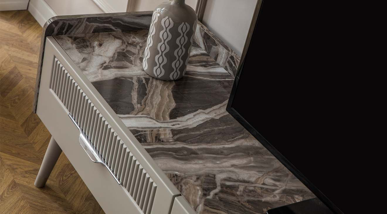 Tesla Mermer Desenli Ahşap Ayaklı Tv Ünitesi TV Ünitesi