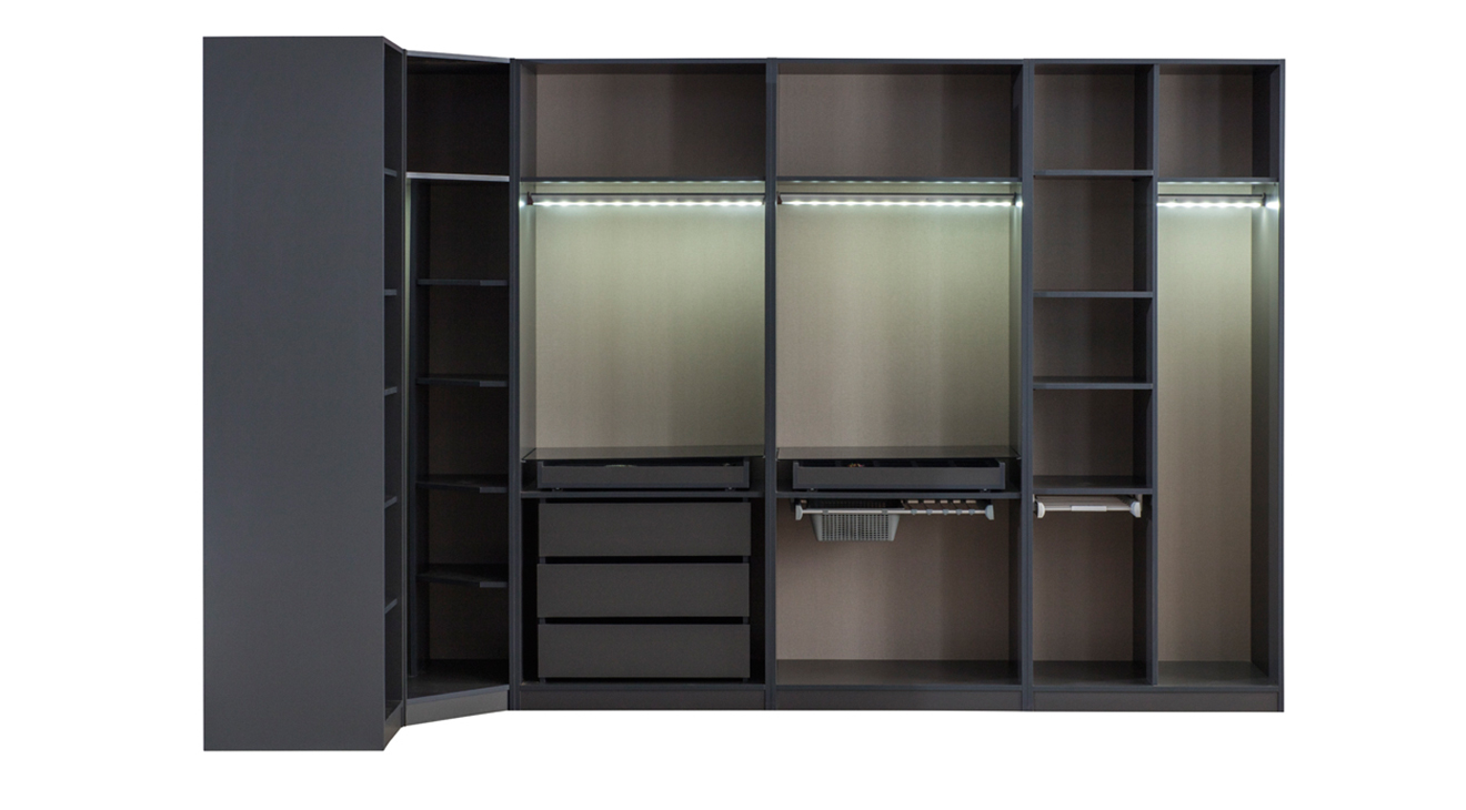 Bronze Antrasit Köşe Dolaplı Yatak Odası Takımı Giyinme Odası