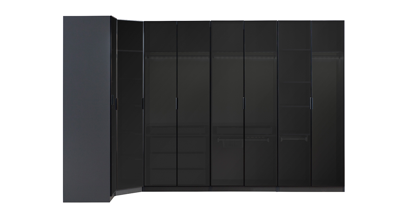 Bronze Antrasit Köşe Dolaplı Yatak Odası Takımı Giyinme Odası