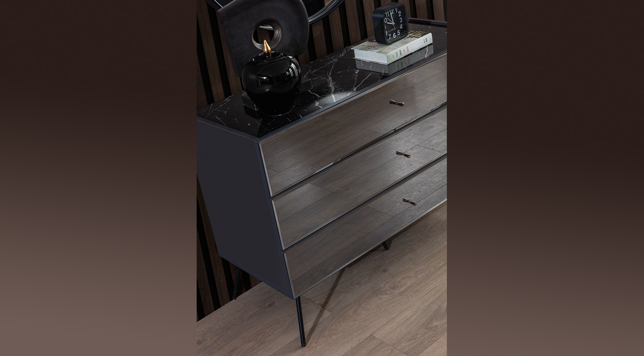 Bronze Antrasit Köşe Dolaplı Yatak Odası Takımı Giyinme Odası