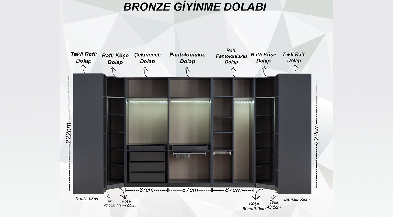 Bronze Antrasit Giyinme Odası Yatak Odası
