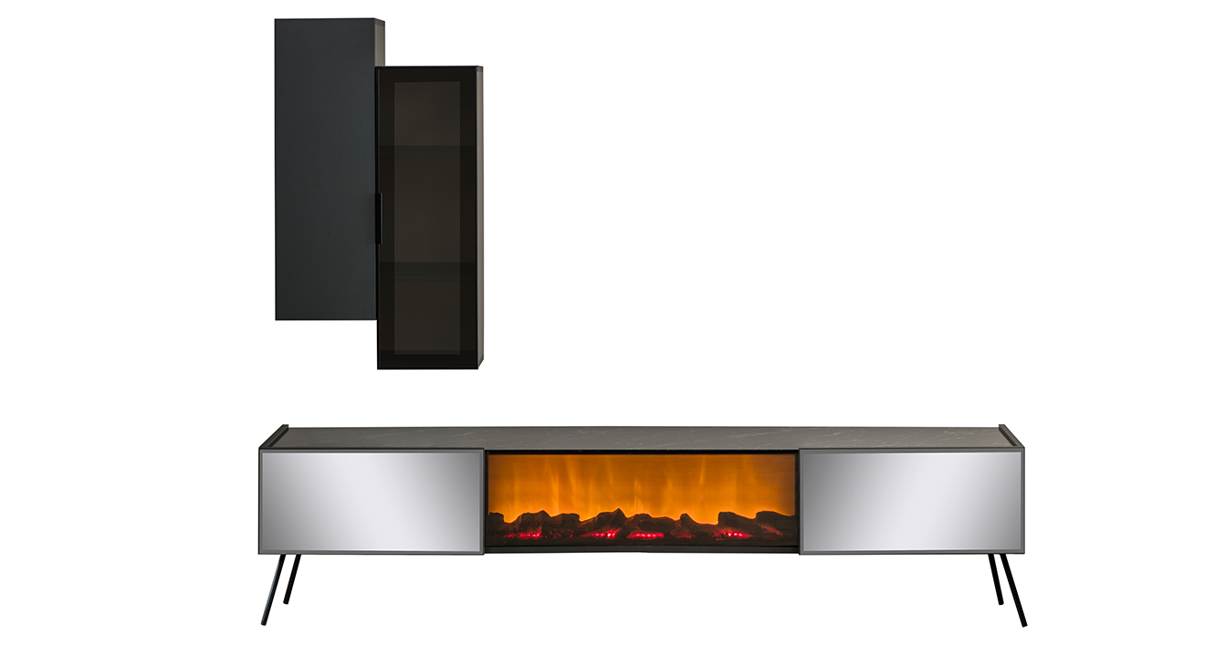 Bronze Antrasit Şömineli Tv Ünitesi TV Ünitesi