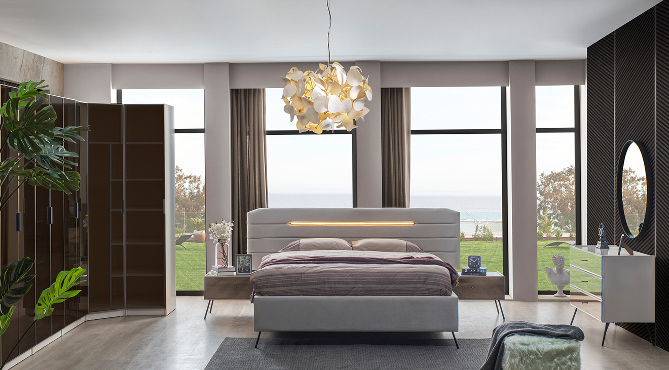 Bronze Aytaşı Köşe Dolaplı Yatak Odası Takımı Giyinme Odası