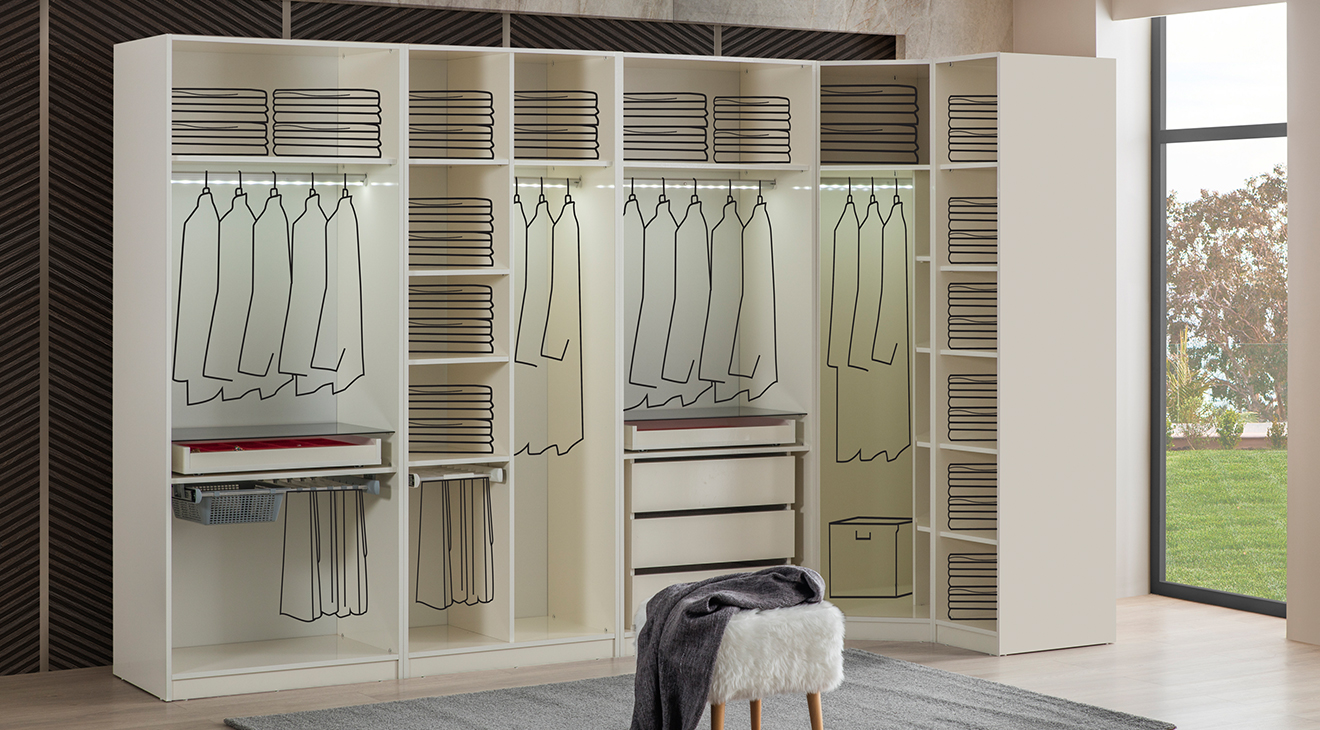 Bronze Aytaşı Köşe Dolaplı Yatak Odası Takımı Giyinme Odası